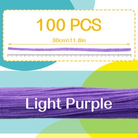 100 Pieces Pipe Cleaners Chenille Stem, Solid Color Pipe Cleaners Set for Pipe Cleaners DIY Arts Crafts Decorations, Chenille Stems Pipe Cleaners (Light Purple)