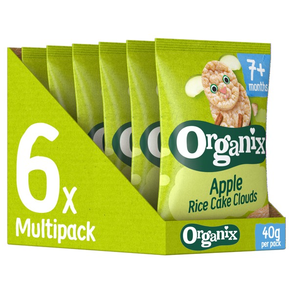Organix Apple Rice Cake Clouds Baby Rice Cakes Finger Food Snack 40g 7+ Months (Pack of 6)