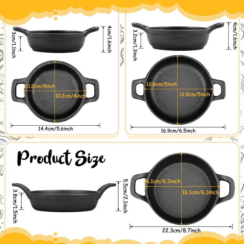 Ziliny 3 Size Mini Cast Iron Skillets with Handle Small