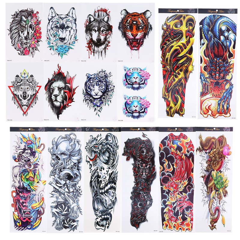 8 Sheets Full Sleeve Temporary Tattoos Stickers Watrproof 8 Sheets