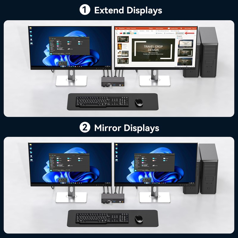 KVM Switch 2 Monitors 2 Computers DisplayPort and HDMI 4K@60Hz