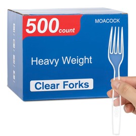 MOACOCK 500 Count Clear Disposable Plastic Forks, Heavy Weight Disposable Forks Plastic Utensils for Parties, Picnics, Big Event, Daily Use