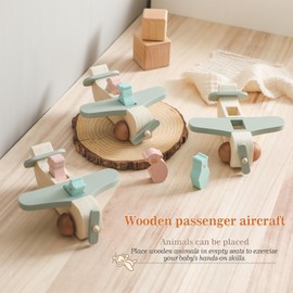 Wooden Airplane Toys Set for Toddlers, Air Transport Vehicles Play Set Baby Push Car Toys for Babies Montessori Toy for Baby Gift