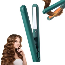 Mini Dual Purpose Curling Iron,Upgrade Small Hair Straightener,Portable 2 in 1 Straightener and Curler,Curling Wand and Flat Iron Travel for All Hair Types (Green, 1pc)