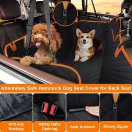 ELONGRIVER Dog Car Seat Cover for Back Seat Hammock 600D Waterproof Car Seat Protector for Dogs with Anti-Slip Scratch Proof Dog Seat Cover for SUV Truck Black with Orange X Large Size