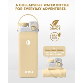 20 oz Collapsible Water Bottle, Travel Water Bottle, Hiking Water Bottle, Foldable Water Bottle, Collapsible Water Bottle Travel, Silicone Water Bottle, Lightweight Portable Water Bottle (Yellow)