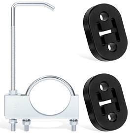 Glarks 1Set 3’’ Zinc Plated Universal Exhaust Clamp with Hanger Kit, Includes 1pcs Adjustable Muffler Pipe Clamp with Hanger, 2pcs Rubber Exhaust Hanger, Exhaust Pipe Hanger for Car Pipe Fixing