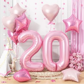 Balloons Number Balloons Birthday 20th 40 Inch Big Number 20 Heart Star Star Foil Balloons Set of 10 Decoration Anniversary Party Girls Boys Pink