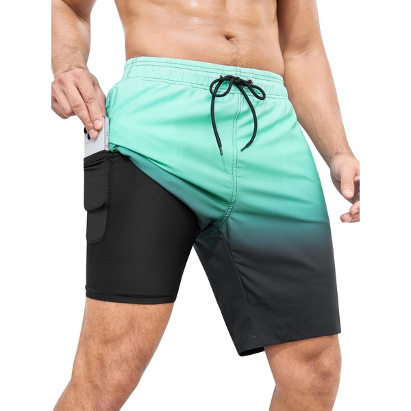SILKWORLD Men's Swim Trunks Quick Dry Beach Shorts with Compression