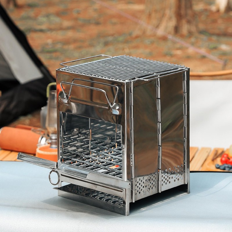 JEMLYD Portable Folding Wood Burning Camping Stove with Grill, Stainless