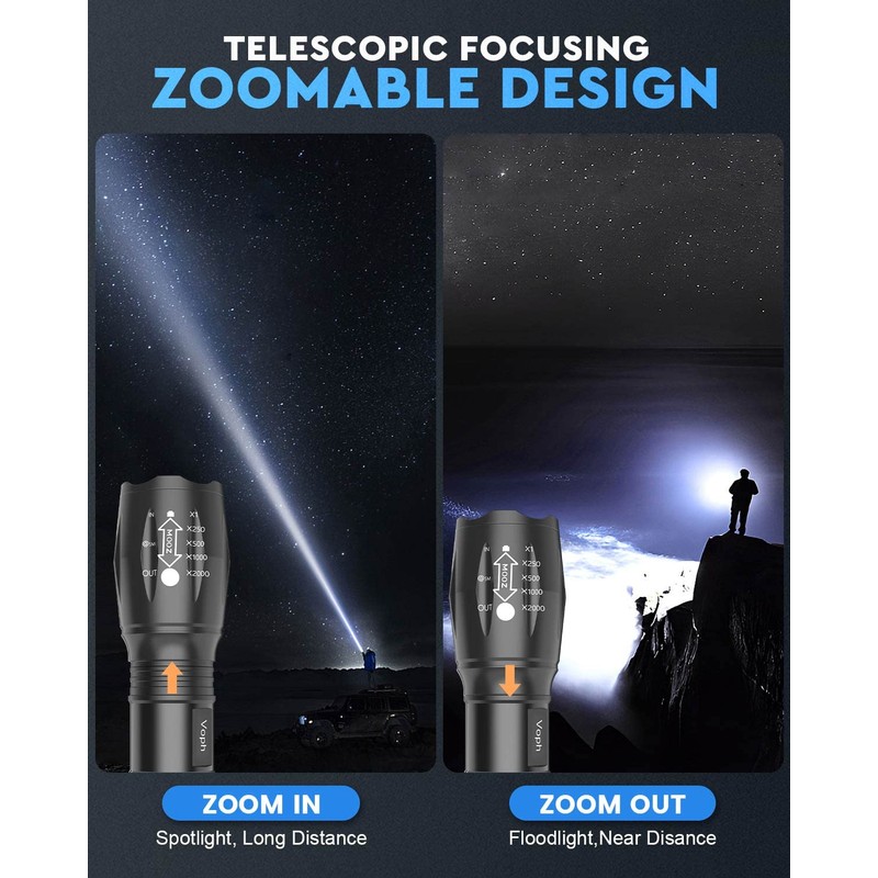 Voph Flashlight 2 Pack, 5 Modes High Lumen Tactical LED