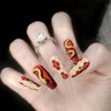 QQPPOLIU Red Press on Nails Coffin Shape Glue on Nails