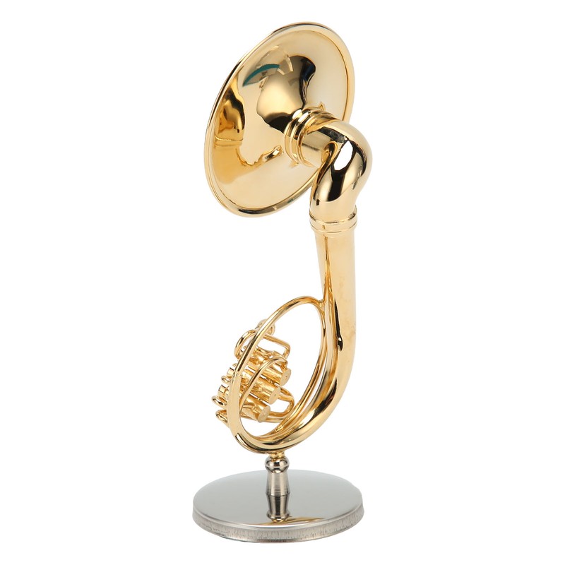 Miniature French Horn Model Brass Golden Stylish Exquisite Birthday Gift