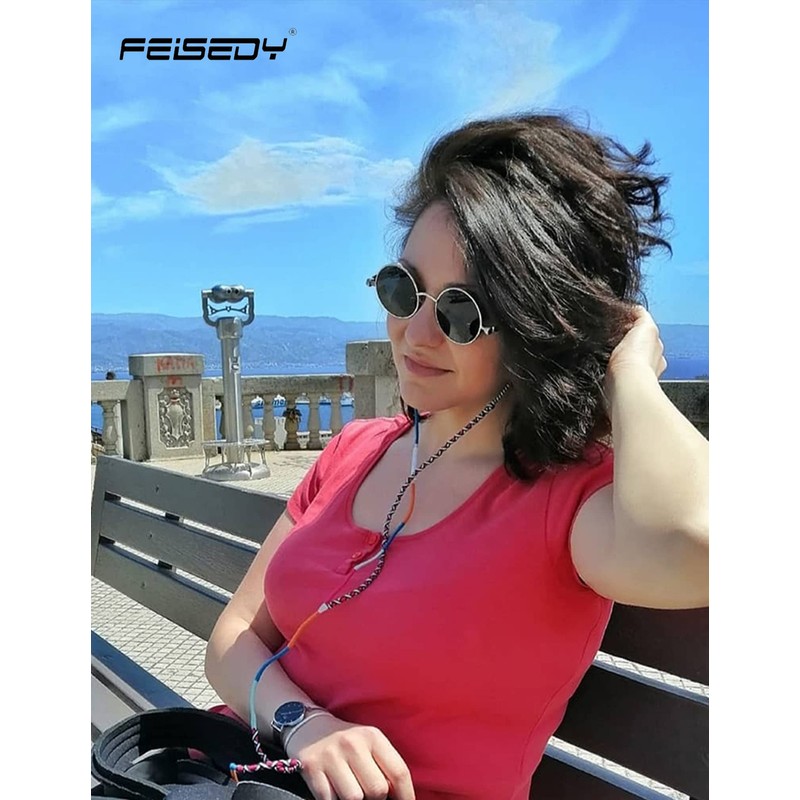 FEISEDY Vintage Round Lens Metal Frame Gothic Steampunk Sunglasses for