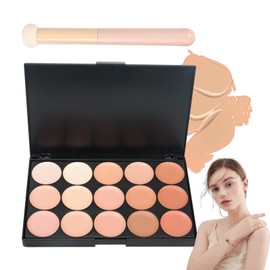 15 Colors Concealer Makeup Palette,Color Corrector Cream Contour Makeup Palette,Full Coverage Face Contouring Foundation,Color Correcting Concealer Palette with Foundation Brush