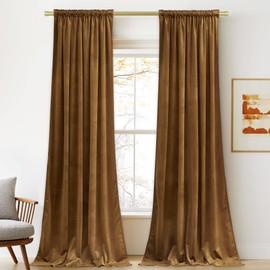 StangH Velvet Curtains 84 inches - Gold Brown Blackout Thermal Insulated Window Drapes for Living Room, Back Tab Luxury Home Decor Curtains for Bedroom Sliding Door, W52 x L84, 2 Panels