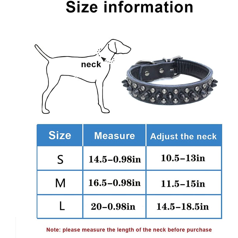 Pimaodog Spiked Studded Dog Collar, Genuine Leather Dog Collar, Adjustable