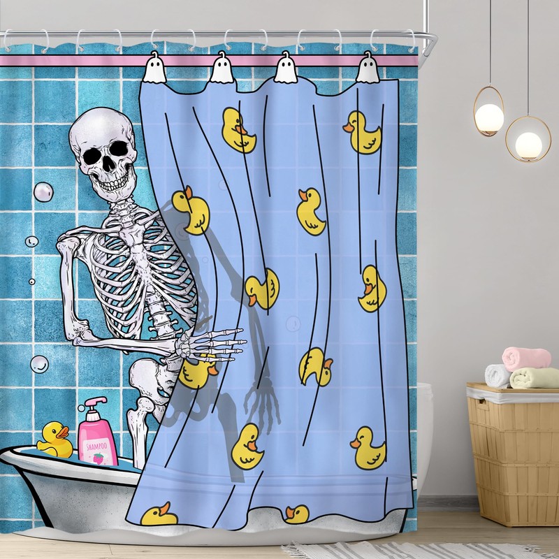 Riyidecor Funny Gothic Skull Shower Curtain 60Wx72H Inch Kids Spooky