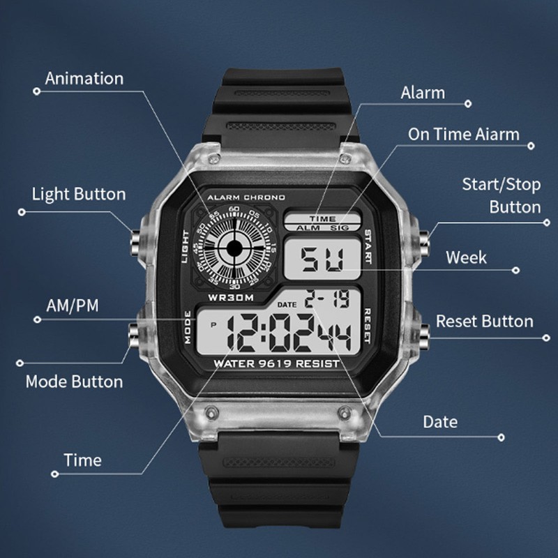 Electronic Sports Watch 12 24 Hours Waterproof Digital Wrist Watch