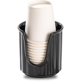 Ceramic Bathroom Cup Dispenser with Stylish Vertical Stripes - Dixie Cup Dispenser & Mouthwash Cup Holder Holds 3oz Paper Cups for Rinsing Cups on Bathroom Vanity Countertops Glossy Black - Color: Matt White
