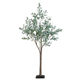 Nearly Natural 5-FT Artificial Fruiting Olive Tree with 200 Warm White LED Lights, Faux Olive Tree Indoor Home Décor, Pre-lit with Lifelike Fruits and Sturdy Base Stand