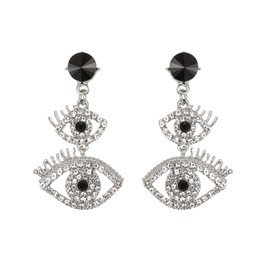 EVER FAITH Evil Eye Dangle Earrings for Women Girls, Rhinestone Crystal Black Evil Eye Chandelier Earrings