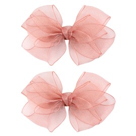 5.5-Inch Organza Double Hair Bows Alligator Clips Hair Accessories for Girls Toddler Kids Children Teens -Pink