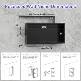 ACEMIRO Shower Niche, 24" X 12"(Inner Size 22.6"X11") No Tile Needed Stainless Steel Wall Niche Bathroom Shelf for Shower Wall, Recessed Niche Shower Insert for Bathroom Storage, Black