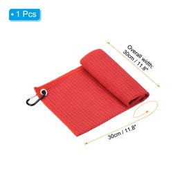 PATIKIL 12"x12" Tri-Fold Golf Towels, Waffle Pattern Towels Soft Fiber Strong Water Absorption with D Clip for Golf Lovers, Red