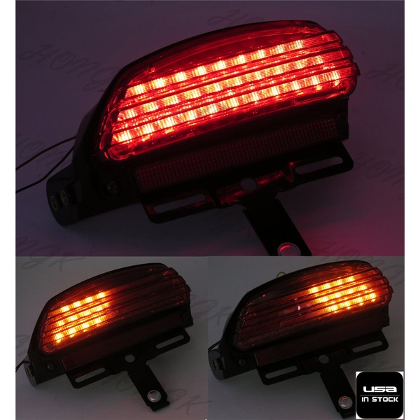 HONGK- US Smoked Tri-Bar Wide Fender LED Tail Light Bracket Compatible with Harley FXST FXSTB [B0734DH4RK]