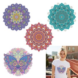 4 Packs Mandala Flowers Iron on Transfer Patches for Clothing Retro Mandala Butterfly Design Heat Transfer Vinyl Decals Washable Iron on Stickers for T-Shirts Jackets Backpacks DIY Decor Supplies