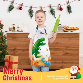 Dinosaur Kids Apron - Waterproof Polyester Aprons with Adjustable Strap and Pocket Kitchen Chef Bib Aprons for Boys Cooking Baking Painting Party Christmas Birthday Gifts (Extra Small,2-5 Years)