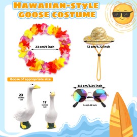 Catephe Porch Goose Outfits Summer, 3Pcs Hawaiian Porch Goose Clothes, Yard Statue Decoration Hawaiian Wreath with Glasses Straw Hat for 23" Lawn Patio Statue