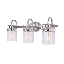 Arden 3-Light Vanity Light, Brushed Nickel, Watermark Glass Shades, 100W Type A, 25-Inch, Over Mirror Lighting, Contemporary, Damp Rated, Easy Install