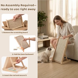 XiaZ Cat Scratcher, 23" Sisal Cats Scratching Board with 5 Adjustable Heights, No Assembly Required, Foldable Cat Scratchers for Indoor Cats and Kittens, Ready to Use