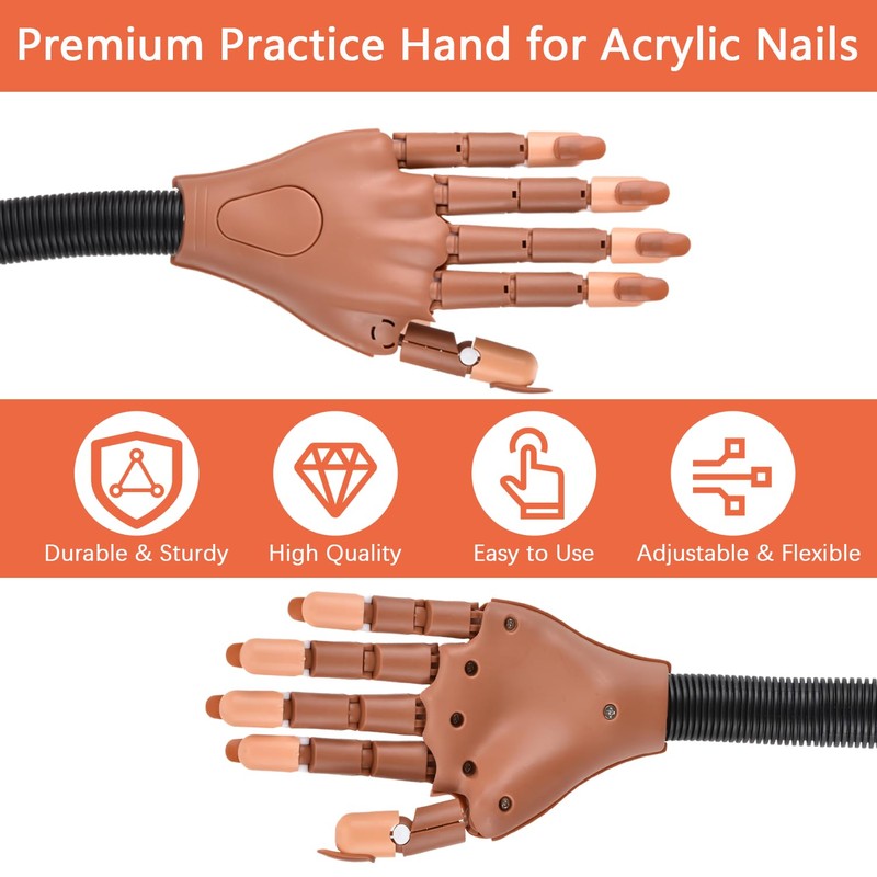 NXJ INFILILA Practice Hand for Acrylic Nails, Flexible Moveable Nail