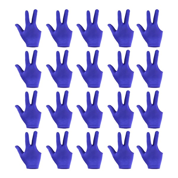 PATIKIL 3 Fingers Pool Gloves 20pcs Billiard Gloves Left and Right Hand Show Gloves Pool Cue Gloves for Shooter Carrom Pool Snooker Cue Sports Blue