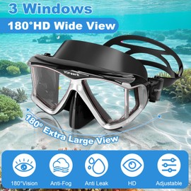 Yimserk Diving Mask for Adults, Anti-Fog Tempered Glass Snorkel Mask with Nose Cover, 180° Panoramic Swim Goggles, Soft Silicone Seal, Adjustable Strap – Scuba Mask for Snorkeling, Swimming