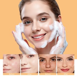 Turmeric Face Wash Turmeric Facial Cleanser, Facial Cleanser for Women, Turmeric Kojic Acid Cleanser Facial Cleansing Products Acne Cleanser Daily Turmeric Foaming Face Wash with Brush 5.28FLOZ