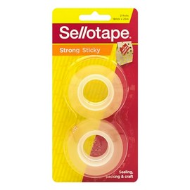 Sellotape Strong Sticky Transparent Tape, Crystal Clear, 18mm x 25m, Strong Adhesion, Waterproof, Ideal for Gift Wrapping, Home & Office Use - 2 Pack