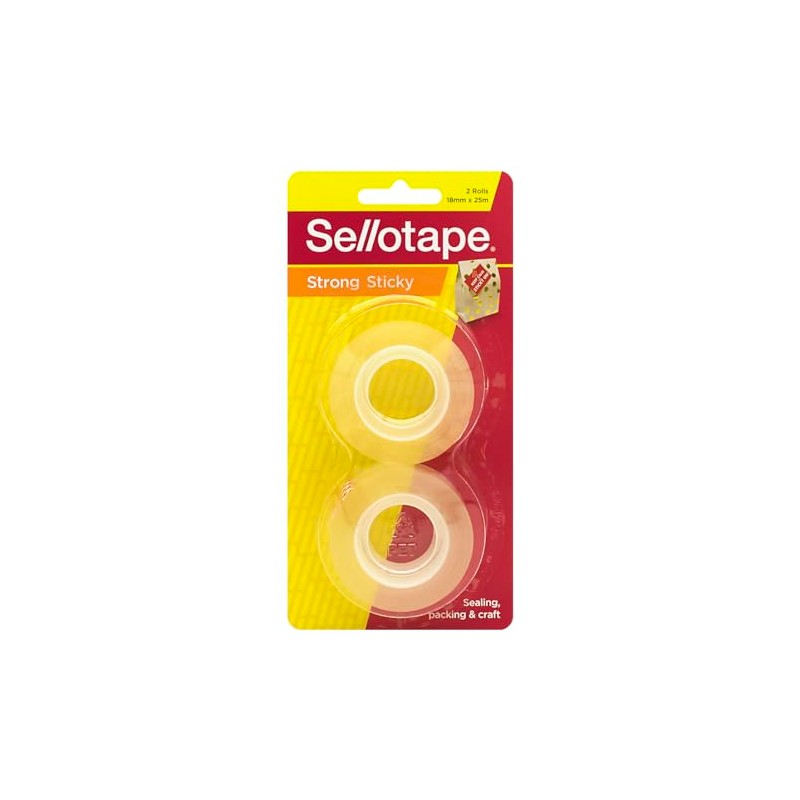 Sellotape Strong Sticky Transparent Tape, Crystal Clear, 18mm x 25m,