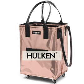 (Medium, Rose Gold) Reusable Grocery Bag On Wheels, Shopping Trolley, Rolling Tote, Zipper Closure, Lightweight, Carries Up to 66 lb, Folds Flat, Unbreakable Handles