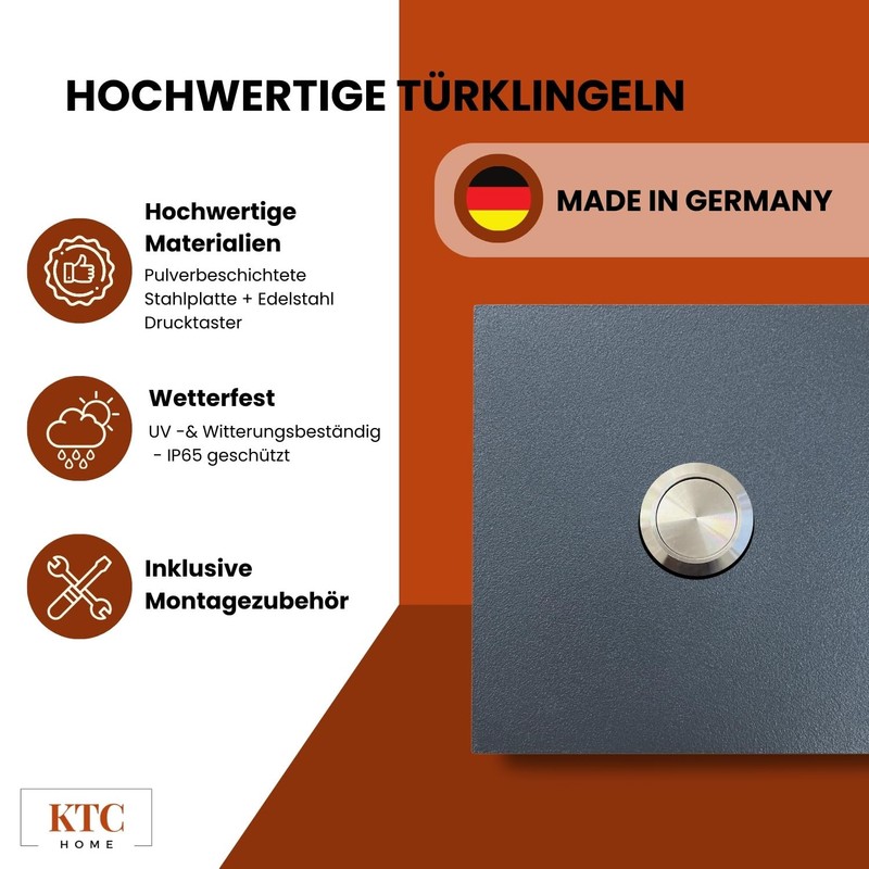 KTC-Home Premium Doorbell Anthracite - Flat Push Button - Size: