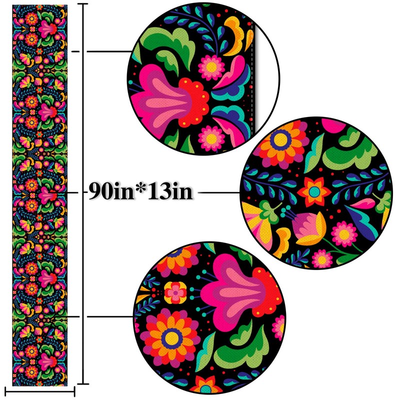Nepnuser Mexican Table Runner for Dia De Los Muertos Fiesta