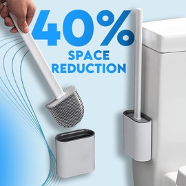 Silicone Toilet Brushes & Holders Set – Pack of 4 Wall Mounted Toilet Bowl Brushes White – Long Non-Slip Handle, Flexible Bristles for Easy Cleaning – Modern Toilet Scrubber Brush