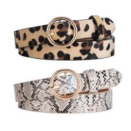 Tunejoy Women's PU Leather Belt Fashion Snake Leopard 2 cm Wide O-Ring Buckle 2 Pieces, multi-coloured, 105