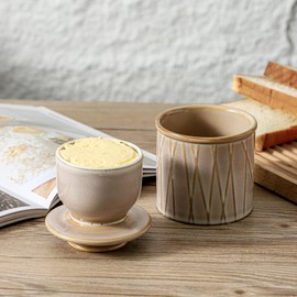 HVH Ceramic Butter Crock with Water Line, French Butter Dish with Lid for Countertop, Butter Keeper for Counter, Butter Holder for Soft Butter (Turquoise, 4 x 4)