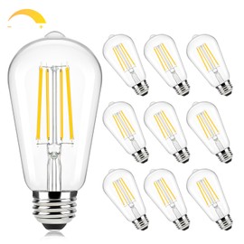 Brightever Edison Light Bulbs 60W Equivalent, Dimmable LED Bulb, 7W, 850LM E26 Vintage Light Bulbs 2700K Warm White, 90+CRI, ST58 Clear Glass Antique Filament LED Bulb for Home, 10 Pack