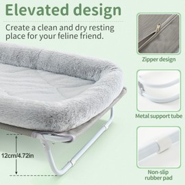 Sunhoo Elevated Cat Bed Foldable Raised Hammock for Small Dog Off Floor Indoor Puppy Kitten Cot Free Standing High Chair for Kitty Pet Outdoor with Metal Frame Washable Cover 25.2x15.75x7.48 in