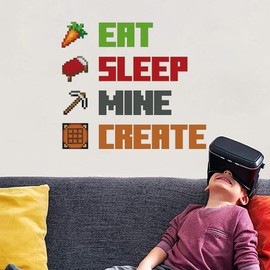Eat Sleep Mine Create Quote Peel and Stick Wall Decal,Wall Stickers for Bedroom Playroom Gamer Decor
